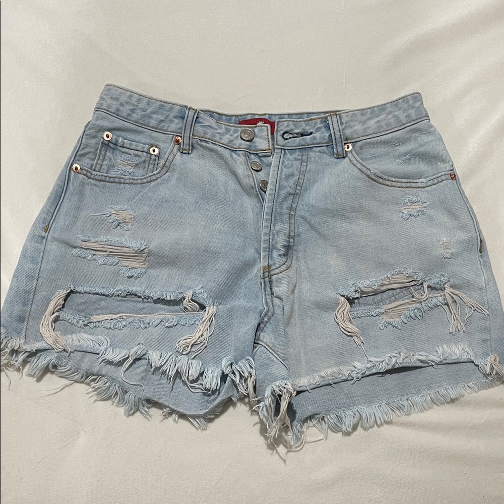 Signature Light Blue Distressed Jean Shorts